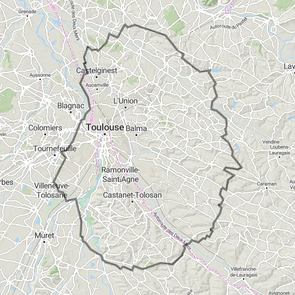 Map miniature of "Valley and Hill Challenge" cycling inspiration in Midi-Pyrénées, France. Generated by Tarmacs.app cycling route planner