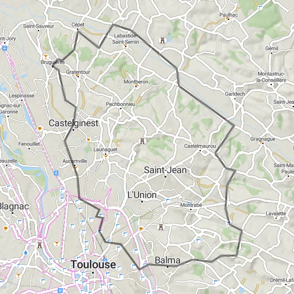Miniatura mapy "Trasa przez wzgórza i zabytkowe miejscowości" - trasy rowerowej w Midi-Pyrénées, France. Wygenerowane przez planer tras rowerowych Tarmacs.app