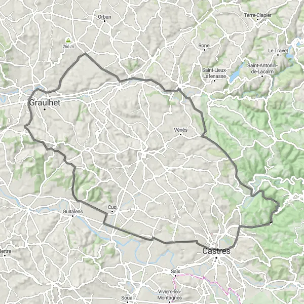 Kartminiatyr av "Historiska byar och vackra landskap" cykelinspiration i Midi-Pyrénées, France. Genererad av Tarmacs.app cykelruttplanerare