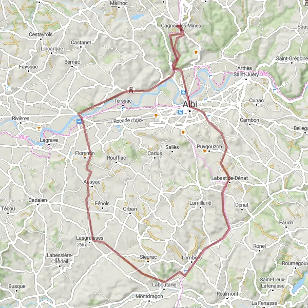 Kartminiatyr av "Grusväg till Castelnau-de-Lévis" cykelinspiration i Midi-Pyrénées, France. Genererad av Tarmacs.app cykelruttplanerare