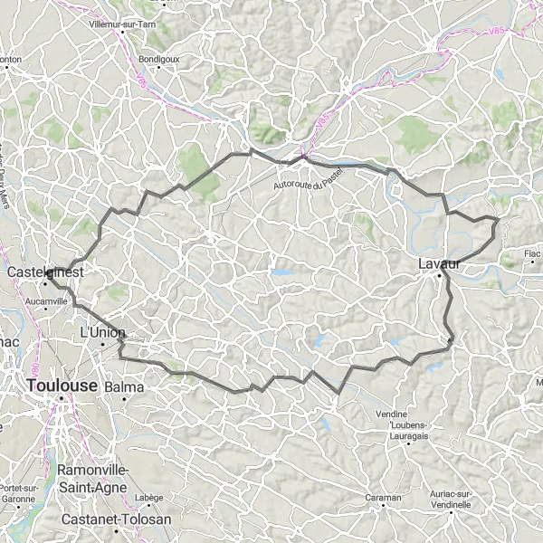 Miniaturní mapa "Okruh do kopce Montberon" inspirace pro cyklisty v oblasti Midi-Pyrénées, France. Vytvořeno pomocí plánovače tras Tarmacs.app