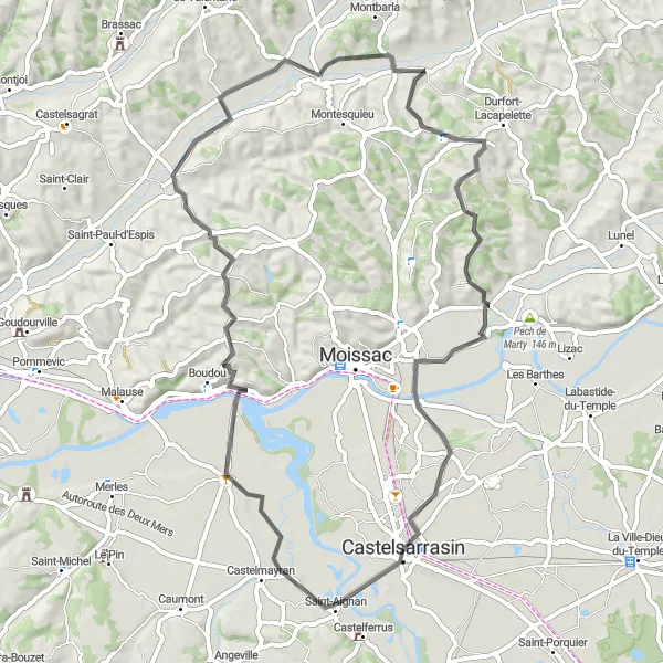 Map miniature of "Nature and Heritage Ride" cycling inspiration in Midi-Pyrénées, France. Generated by Tarmacs.app cycling route planner