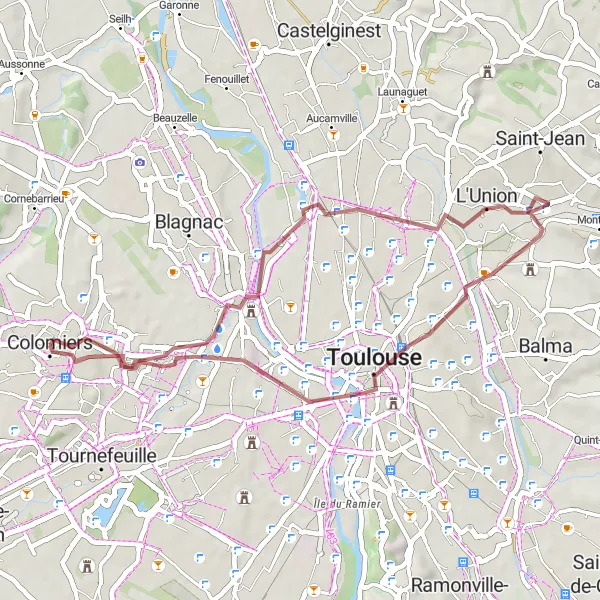 Karten-Miniaturansicht der Radinspiration "Gravel-Abenteuer nach Toulouse" in Midi-Pyrénées, France. Erstellt vom Tarmacs.app-Routenplaner für Radtouren