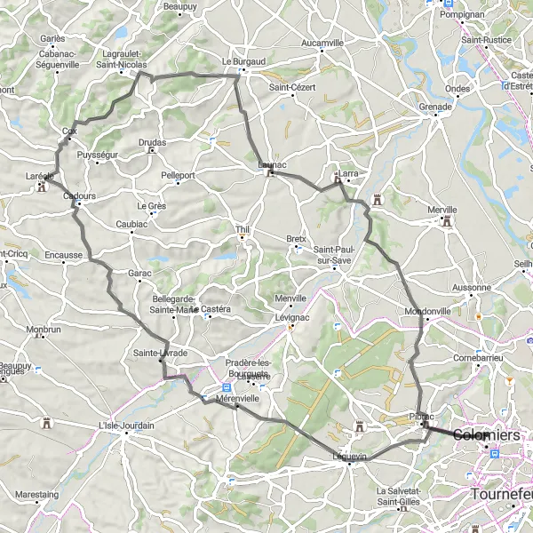 Karten-Miniaturansicht der Radinspiration "Herausfordernde Strecke mit herrlichen Ausblicken" in Midi-Pyrénées, France. Erstellt vom Tarmacs.app-Routenplaner für Radtouren