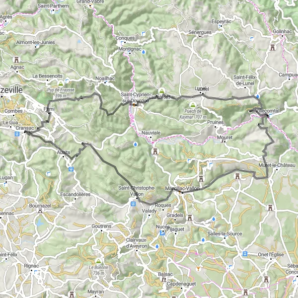 Karten-Miniaturansicht der Radinspiration "Historische Tour durch die Midi-Pyrénées" in Midi-Pyrénées, France. Erstellt vom Tarmacs.app-Routenplaner für Radtouren