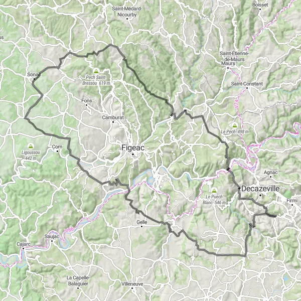 Karten-Miniaturansicht der Radinspiration "Kultur und Natur in Mittel-Frankreich" in Midi-Pyrénées, France. Erstellt vom Tarmacs.app-Routenplaner für Radtouren