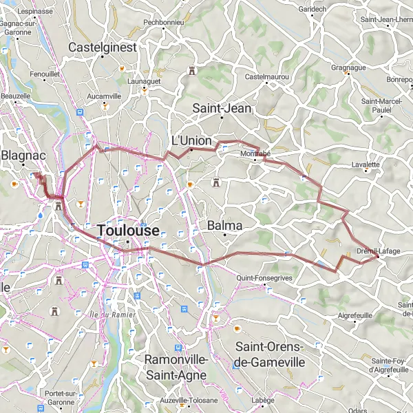 Miniatuurkaart van de fietsinspiratie "Gravelavontuur in Zuid-Frankrijk" in Midi-Pyrénées, France. Gemaakt door de Tarmacs.app fietsrouteplanner