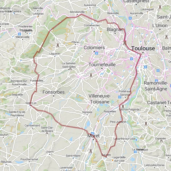 Mapa miniatúra "Gravelová túra cez okolité dediny" cyklistická inšpirácia v Midi-Pyrénées, France. Vygenerované cyklistickým plánovačom trás Tarmacs.app