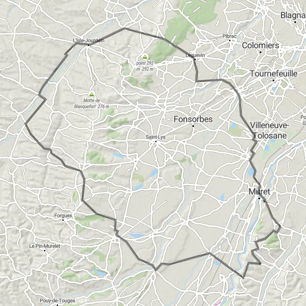 Miniatuurkaart van de fietsinspiratie "Avontuurlijke tocht naar Mauzac en Bragayrac" in Midi-Pyrénées, France. Gemaakt door de Tarmacs.app fietsrouteplanner