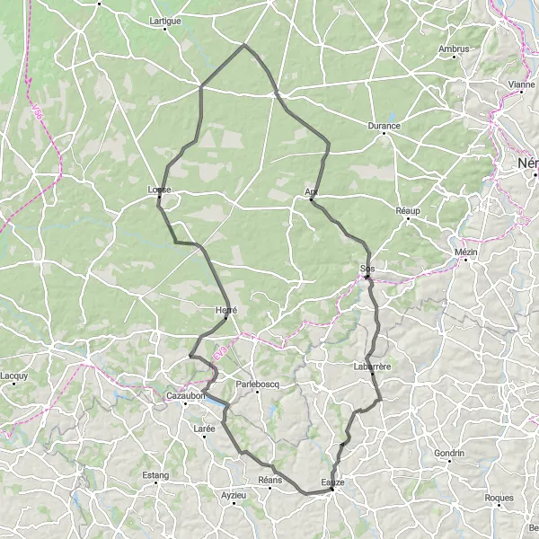 Mapa miniatúra "Významný výlet po dobrodružnom okruhu s návštevami v Herré a Losse" cyklistická inšpirácia v Midi-Pyrénées, France. Vygenerované cyklistickým plánovačom trás Tarmacs.app