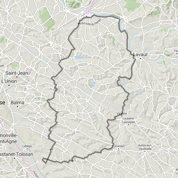 Mapa miniatúra "Trasa Drémil-Lafage - Fourquevaux" cyklistická inšpirácia v Midi-Pyrénées, France. Vygenerované cyklistickým plánovačom trás Tarmacs.app