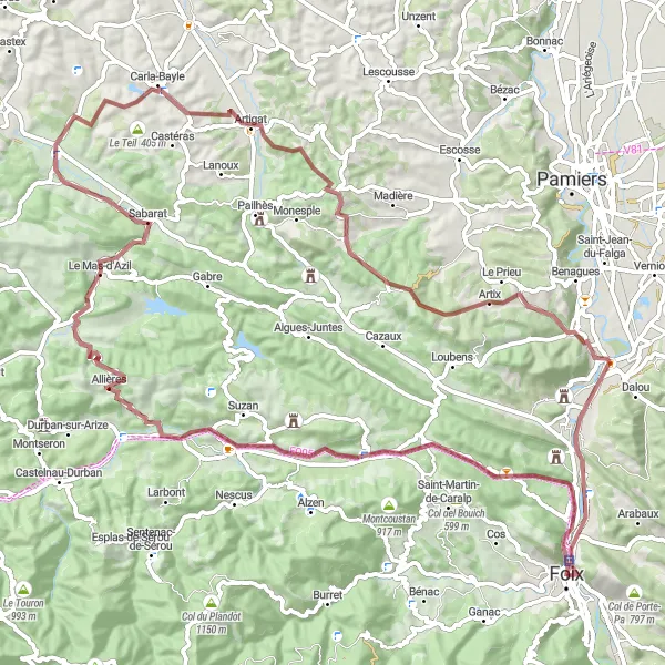 Miniatua del mapa de inspiración ciclista "Ruta de los valles secretos en gravel" en Midi-Pyrénées, France. Generado por Tarmacs.app planificador de rutas ciclistas