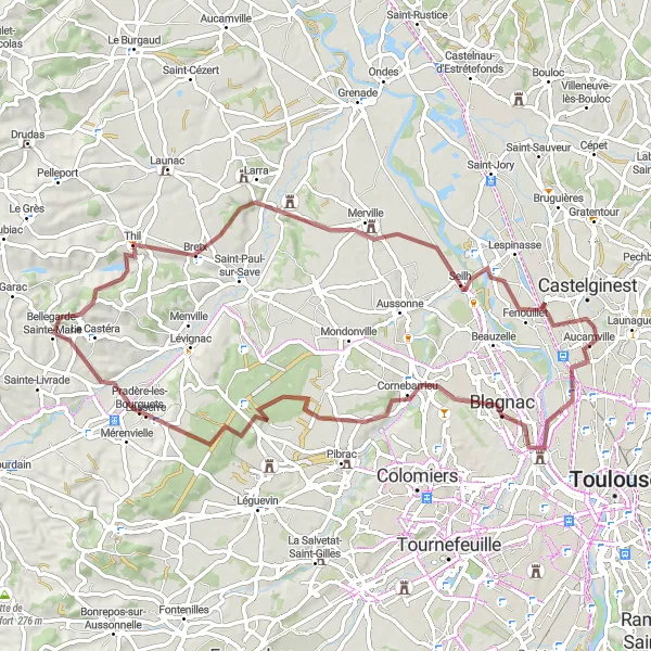 Karten-Miniaturansicht der Radinspiration "Rundtour durch Landschaft und Dörfer" in Midi-Pyrénées, France. Erstellt vom Tarmacs.app-Routenplaner für Radtouren