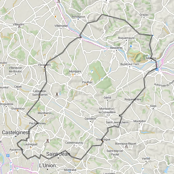 Map miniature of "The Tarn Circuit" cycling inspiration in Midi-Pyrénées, France. Generated by Tarmacs.app cycling route planner