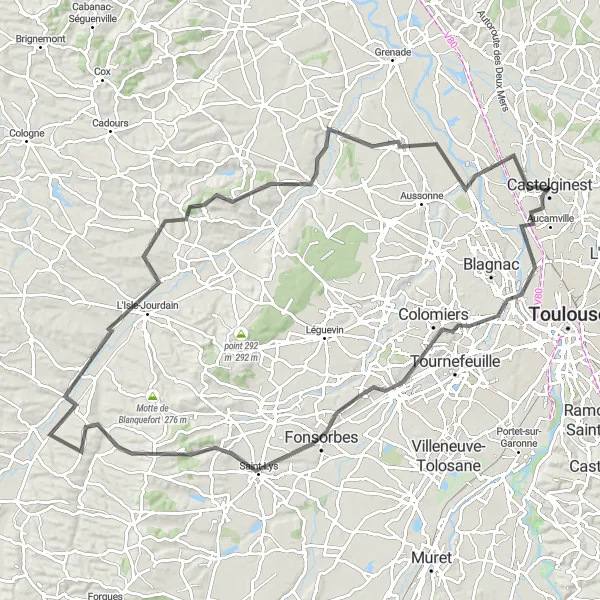 Mapa miniatúra "Trasa cez Tag a Saint-Paul-sur-Save" cyklistická inšpirácia v Midi-Pyrénées, France. Vygenerované cyklistickým plánovačom trás Tarmacs.app