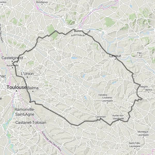 Miniatuurkaart van de fietsinspiratie "Middeleeuwse Kastelen en Landelijke Schoonheid Tour" in Midi-Pyrénées, France. Gemaakt door de Tarmacs.app fietsrouteplanner