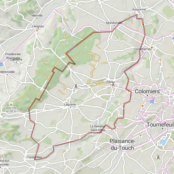 Miniaturní mapa "Lesní cyklostezka kolem Fontenilles" inspirace pro cyklisty v oblasti Midi-Pyrénées, France. Vytvořeno pomocí plánovače tras Tarmacs.app