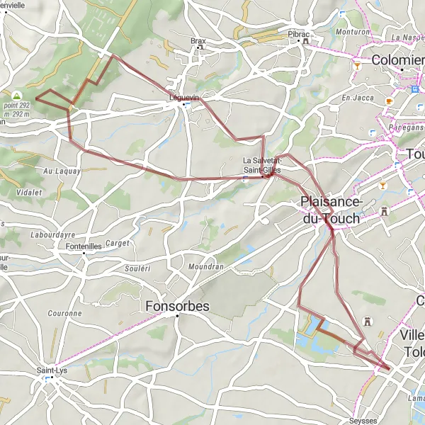 Miniaturní mapa "Gravelový okruh kolem Salvetat-Saint-Gilles" inspirace pro cyklisty v oblasti Midi-Pyrénées, France. Vytvořeno pomocí plánovače tras Tarmacs.app