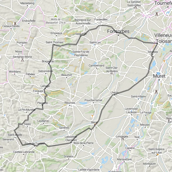 Map miniature of "Frouzins to Seysses through Midi-Pyrénées" cycling inspiration in Midi-Pyrénées, France. Generated by Tarmacs.app cycling route planner