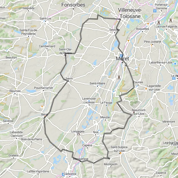 Mapa miniatúra "Cyklistická trasa cez Seysses a Lamasquère" cyklistická inšpirácia v Midi-Pyrénées, France. Vygenerované cyklistickým plánovačom trás Tarmacs.app