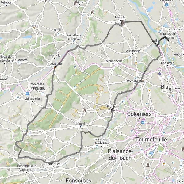 Miniatuurkaart van de fietsinspiratie "Scenic Cycling Route nabij Gagnac-sur-Garonne" in Midi-Pyrénées, France. Gemaakt door de Tarmacs.app fietsrouteplanner