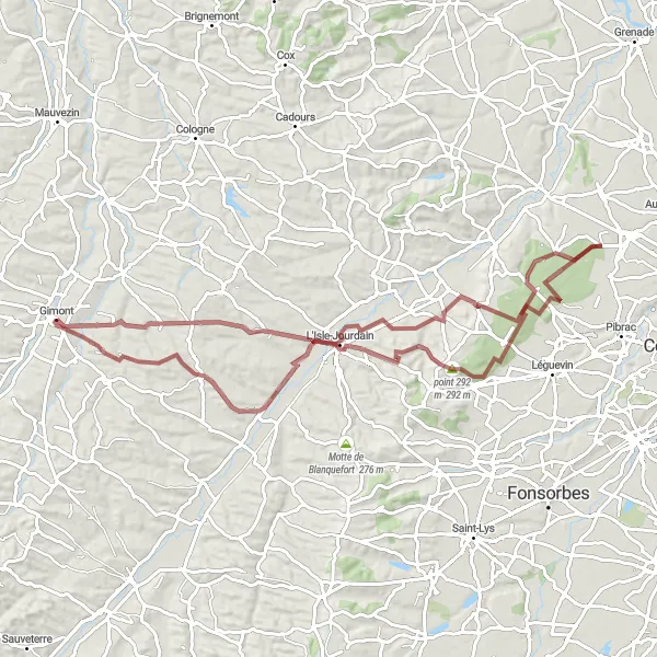 Map miniature of "The Gravel Adventure" cycling inspiration in Midi-Pyrénées, France. Generated by Tarmacs.app cycling route planner