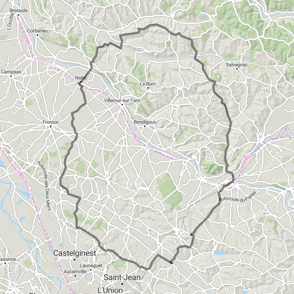 Miniaturní mapa "Okruh směrem od Gragnague" inspirace pro cyklisty v oblasti Midi-Pyrénées, France. Vytvořeno pomocí plánovače tras Tarmacs.app