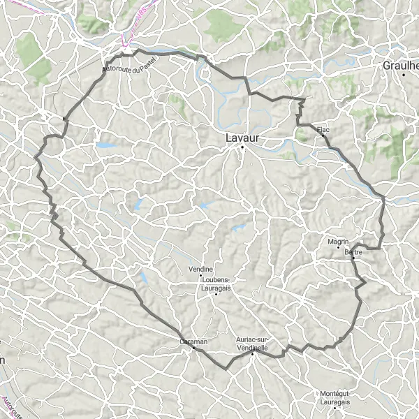 Miniatuurkaart van de fietsinspiratie "Adembenemende route door heuvelachtig landschap" in Midi-Pyrénées, France. Gemaakt door de Tarmacs.app fietsrouteplanner