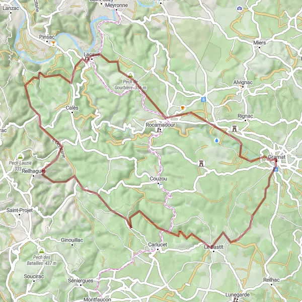 Zemljevid v pomanjšavi "Izlet na šodrasti cesti okoli Gramata" kolesarske inspiracije v Midi-Pyrénées, France. Generirano z načrtovalcem kolesarskih poti Tarmacs.app