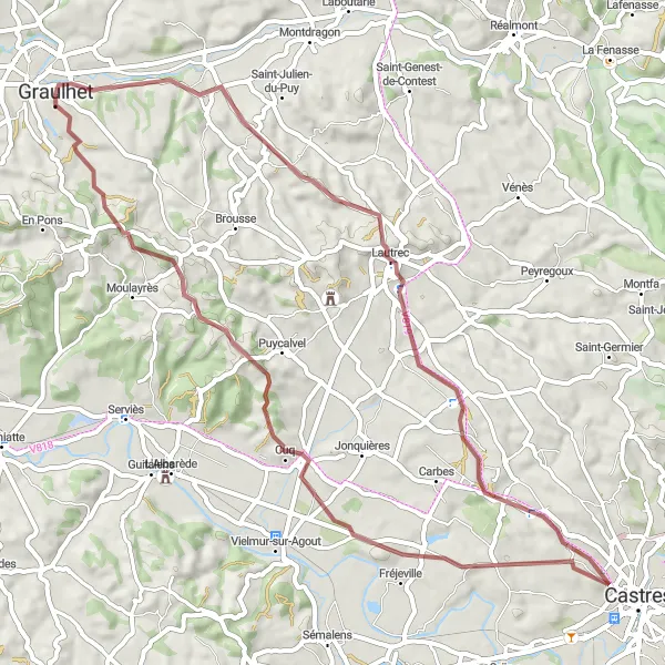 Miniatuurkaart van de fietsinspiratie "Lautrec Avontuur" in Midi-Pyrénées, France. Gemaakt door de Tarmacs.app fietsrouteplanner