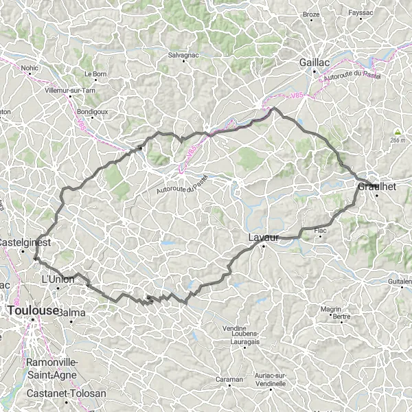 Miniatuurkaart van de fietsinspiratie "128 km Fietsroute in de Midi-Pyreneeën" in Midi-Pyrénées, France. Gemaakt door de Tarmacs.app fietsrouteplanner