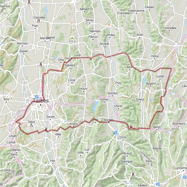 Miniature de la carte de l'inspiration cycliste "Les Montagnes des Hautes-Pyrénées" dans la Midi-Pyrénées, France. Générée par le planificateur d'itinéraire cycliste Tarmacs.app