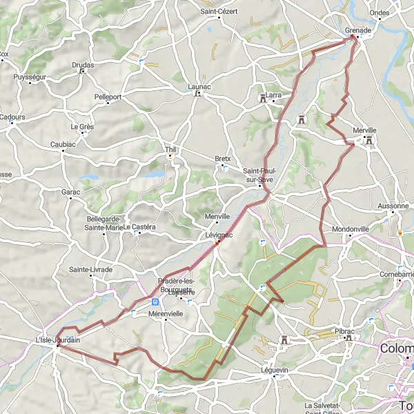 Map miniature of "Gravel Expedition" cycling inspiration in Midi-Pyrénées, France. Generated by Tarmacs.app cycling route planner