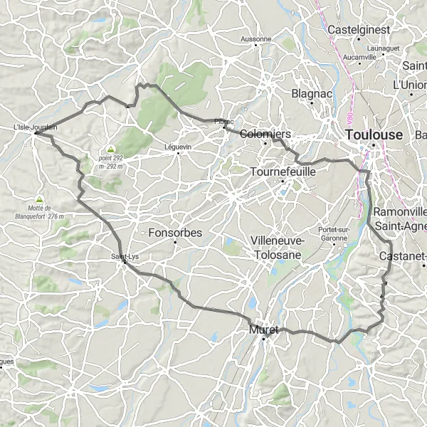 Miniaturní mapa "Okruhová cyklistická trasa kolem L'Isle-Jourdain" inspirace pro cyklisty v oblasti Midi-Pyrénées, France. Vytvořeno pomocí plánovače tras Tarmacs.app