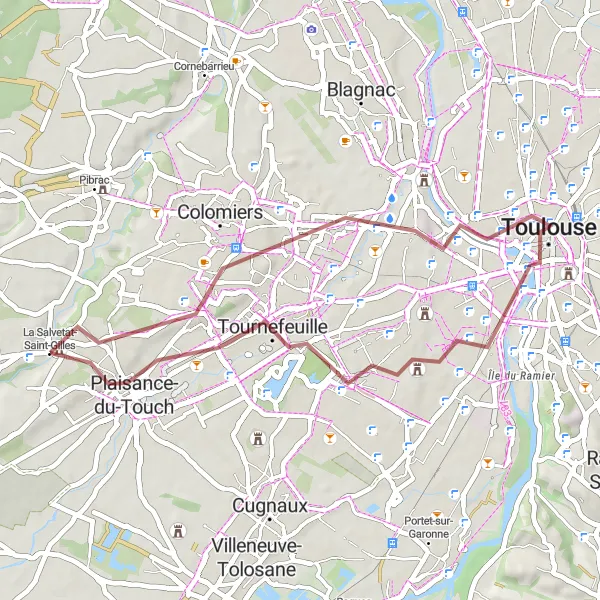 Karten-Miniaturansicht der Radinspiration "Gravel-Abenteuer um Toulouse" in Midi-Pyrénées, France. Erstellt vom Tarmacs.app-Routenplaner für Radtouren
