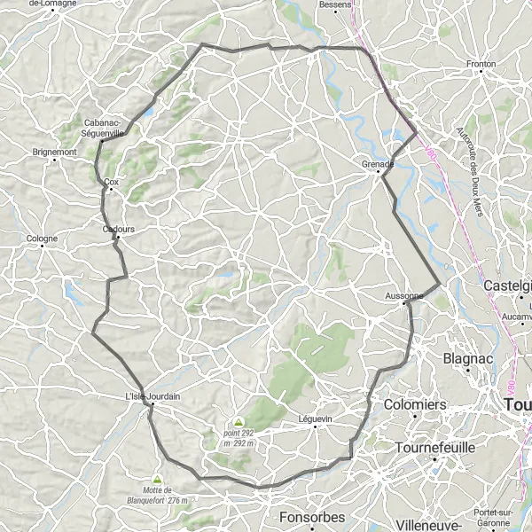 Miniatuurkaart van de fietsinspiratie "Rondrit van La Salvetat naar Pibrac" in Midi-Pyrénées, France. Gemaakt door de Tarmacs.app fietsrouteplanner