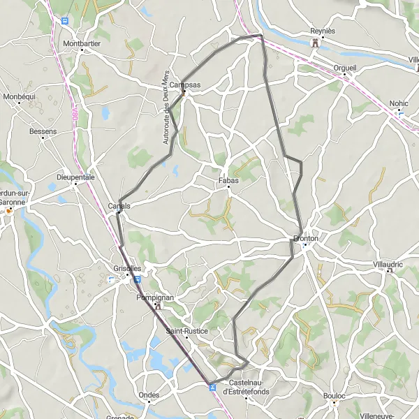 Map miniature of "Fronton Circuit" cycling inspiration in Midi-Pyrénées, France. Generated by Tarmacs.app cycling route planner