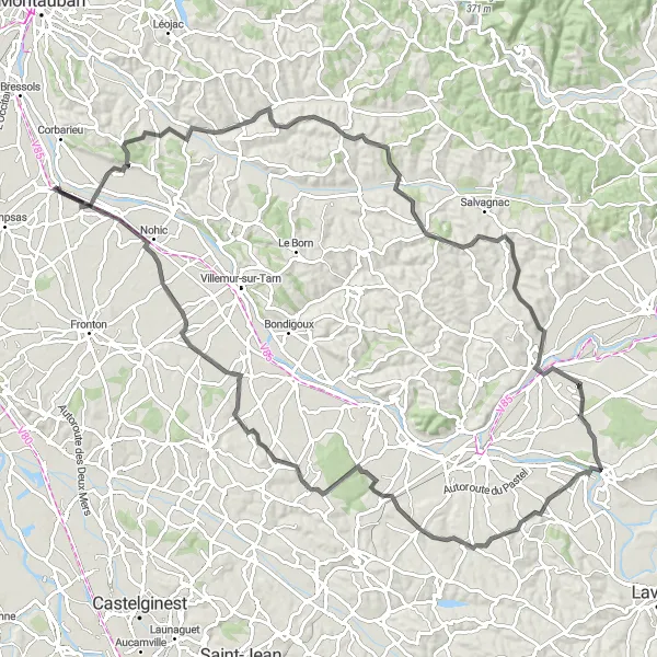 Miniaturní mapa "Kolem Montdurausse a Rabastens" inspirace pro cyklisty v oblasti Midi-Pyrénées, France. Vytvořeno pomocí plánovače tras Tarmacs.app
