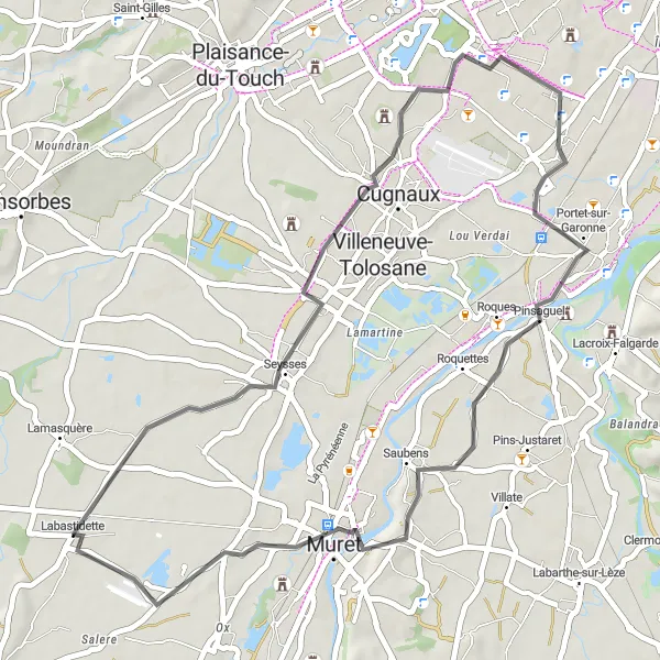 Miniatua del mapa de inspiración ciclista "Ruta de ciclismo en Labastidette y alrededores" en Midi-Pyrénées, France. Generado por Tarmacs.app planificador de rutas ciclistas