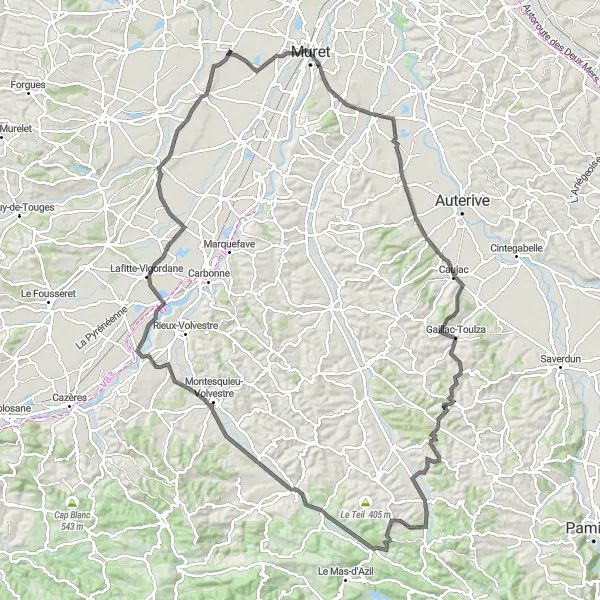 Zemljevid v pomanjšavi "Kolesarska pot okoli Labastidette" kolesarske inspiracije v Midi-Pyrénées, France. Generirano z načrtovalcem kolesarskih poti Tarmacs.app