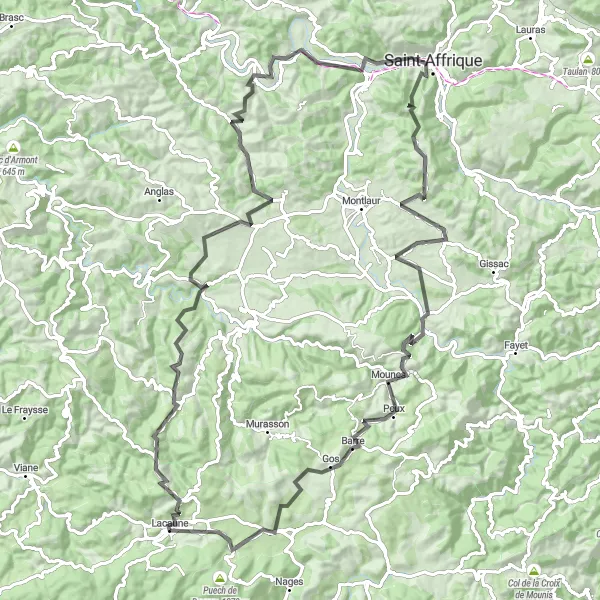 Miniatuurkaart van de fietsinspiratie "Fietsen rond Lacaune via Col de Sié" in Midi-Pyrénées, France. Gemaakt door de Tarmacs.app fietsrouteplanner