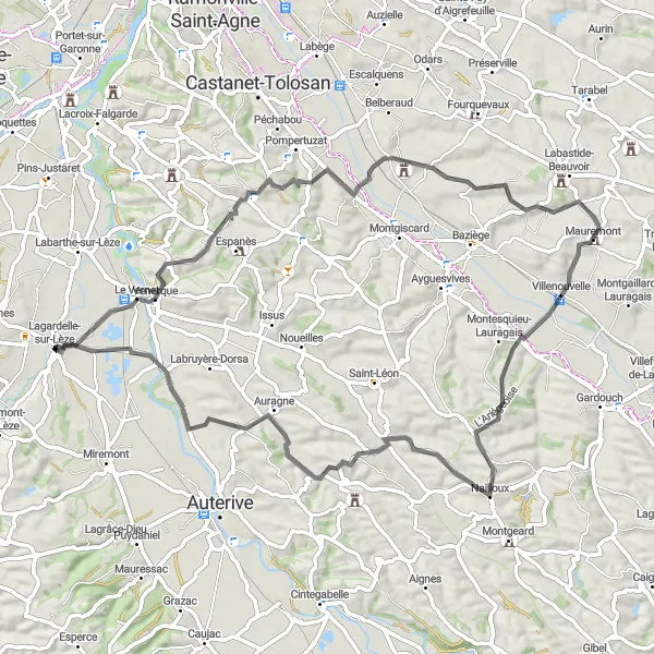 Kartminiatyr av "Opplev det beste av det sørvestlige Frankrike på sykkel" sykkelinspirasjon i Midi-Pyrénées, France. Generert av Tarmacs.app sykkelrutoplanlegger