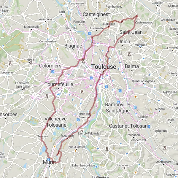 Miniatura mapy "Trasa Toit-terrasse des Galeries Lafayette - Saint-Geniès-Bellevue (2)" - trasy rowerowej w Midi-Pyrénées, France. Wygenerowane przez planer tras rowerowych Tarmacs.app