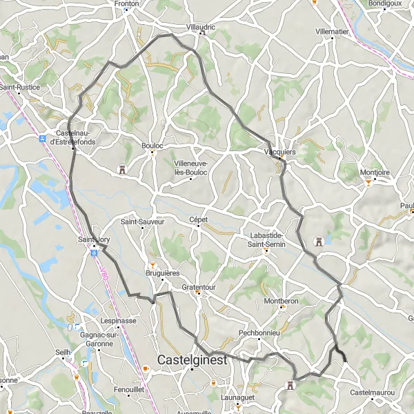 Miniatura mapy "Trasa Castelginest - Bazus" - trasy rowerowej w Midi-Pyrénées, France. Wygenerowane przez planer tras rowerowych Tarmacs.app