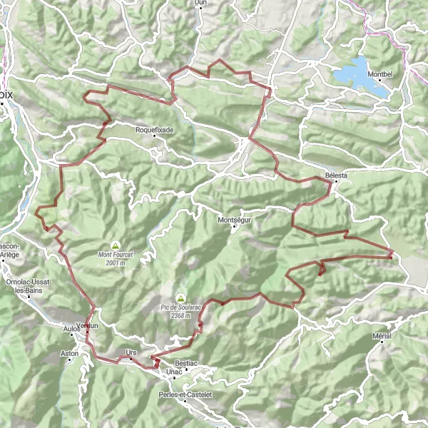 Miniatua del mapa de inspiración ciclista "Ruta alrededor de Axiat" en Midi-Pyrénées, France. Generado por Tarmacs.app planificador de rutas ciclistas