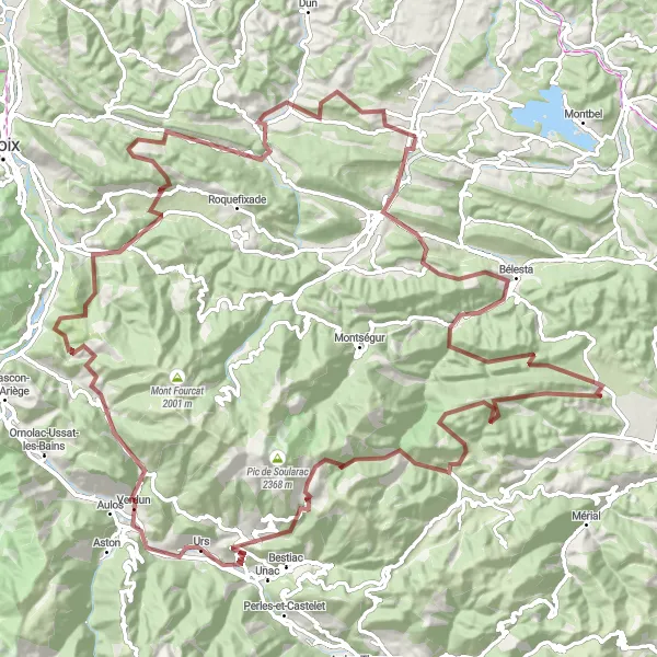 Karttaminiaatyyri "Gravel Pyöräilyreitti Laroque-d'Olmesin lähistöllä" pyöräilyinspiraatiosta alueella Midi-Pyrénées, France. Luotu Tarmacs.app pyöräilyreittisuunnittelijalla