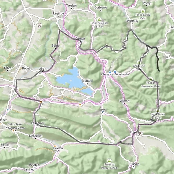 Mapa miniatúra "Okružná cyklistická trasa cez Laroque-d'Olmes" cyklistická inšpirácia v Midi-Pyrénées, France. Vygenerované cyklistickým plánovačom trás Tarmacs.app