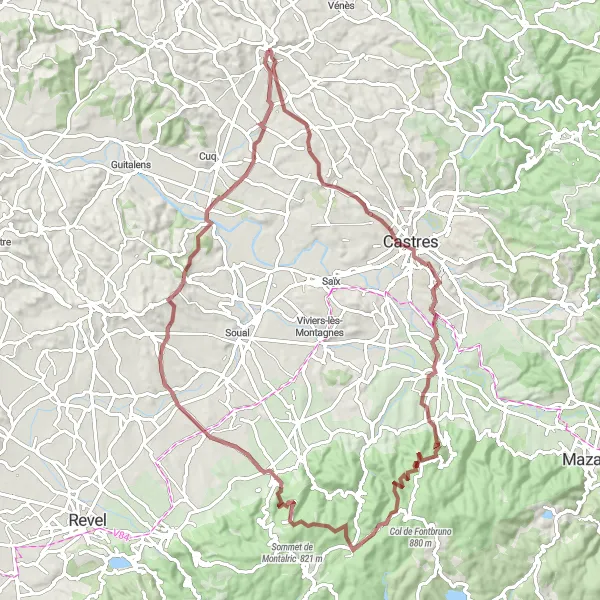 Miniaturní mapa "Gravel Šlapanice kolem Lautrec" inspirace pro cyklisty v oblasti Midi-Pyrénées, France. Vytvořeno pomocí plánovače tras Tarmacs.app