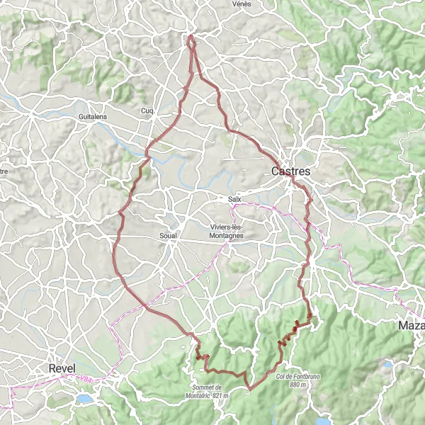 Map miniature of "Gravel Adventure" cycling inspiration in Midi-Pyrénées, France. Generated by Tarmacs.app cycling route planner