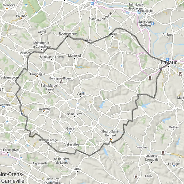 Karten-Miniaturansicht der Radinspiration "Hügelige Schönheiten der Region" in Midi-Pyrénées, France. Erstellt vom Tarmacs.app-Routenplaner für Radtouren